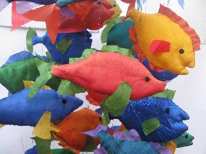 Shoal of Fish: made from fabric and wire, for Puppet Theatre Wales